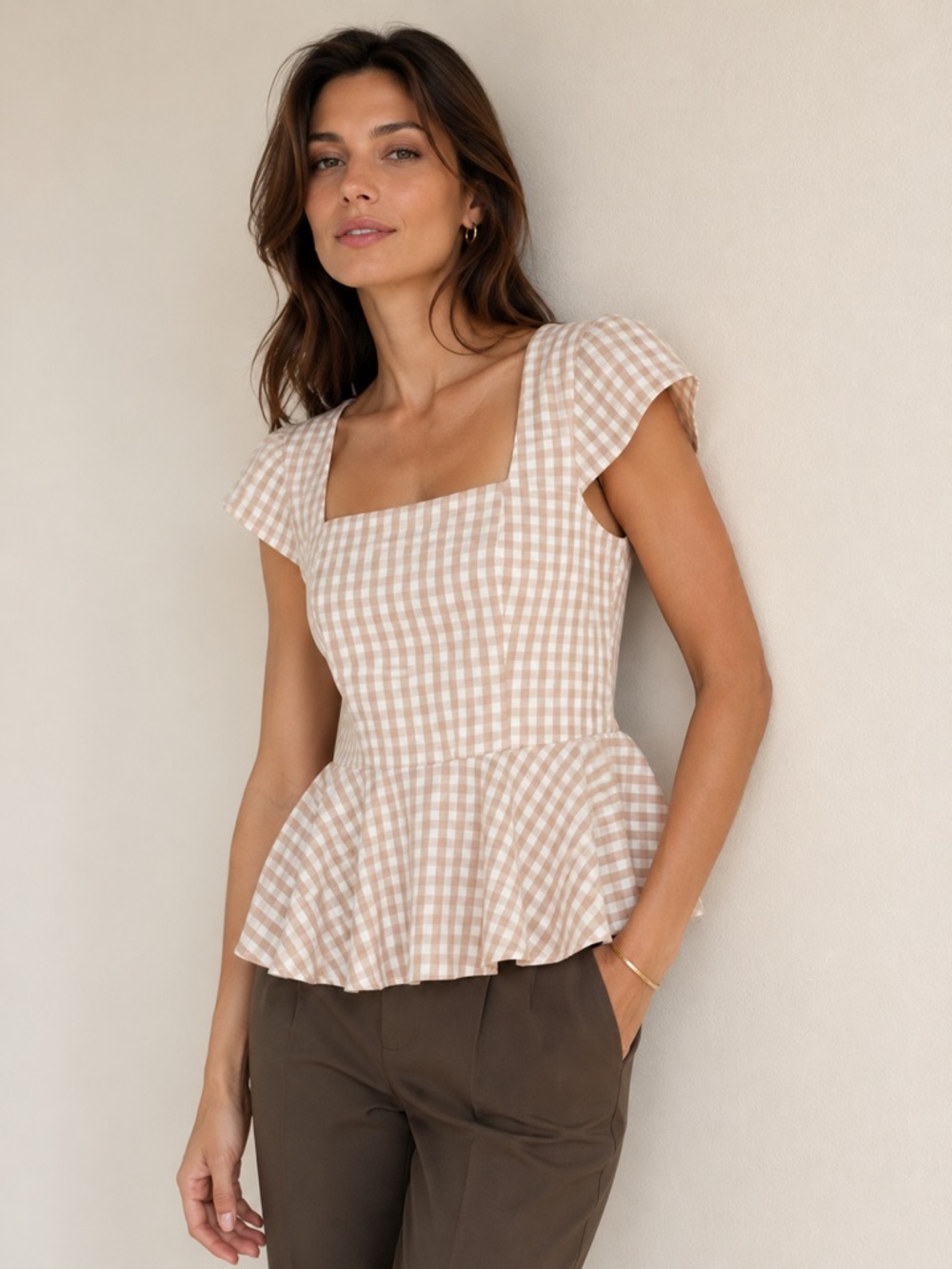 Alex Marie Gingham Peplum Top White Check Flutter Sleeve Women’s Size 6